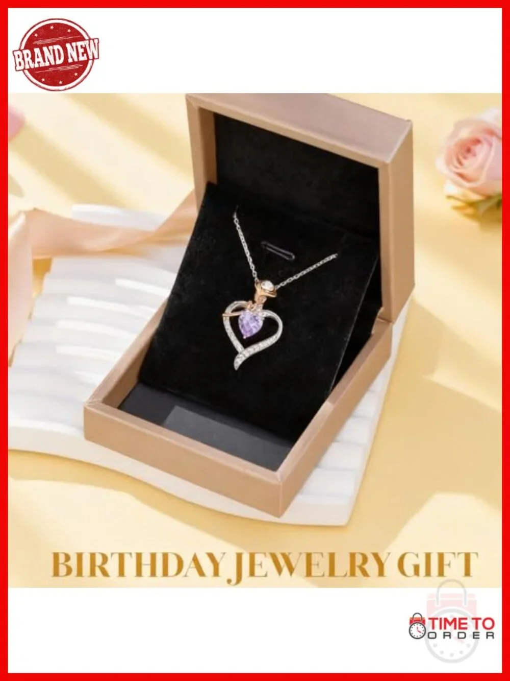 Sterling Silver White Gold Plated Heart Birthstone Pendant Necklace